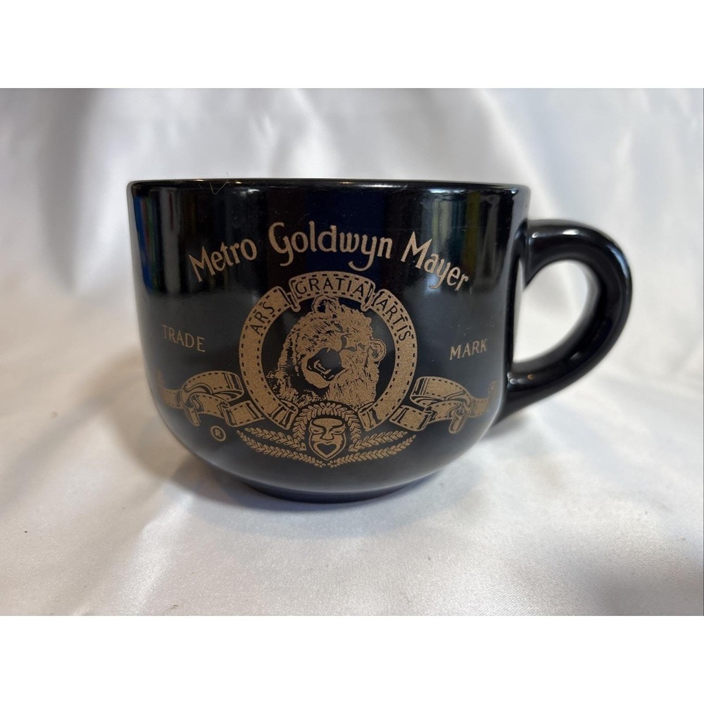 MGM 16 oz Metro Goldwyn Mayer Coffee Mug Tea Cup Soup Black and Gold Lyon